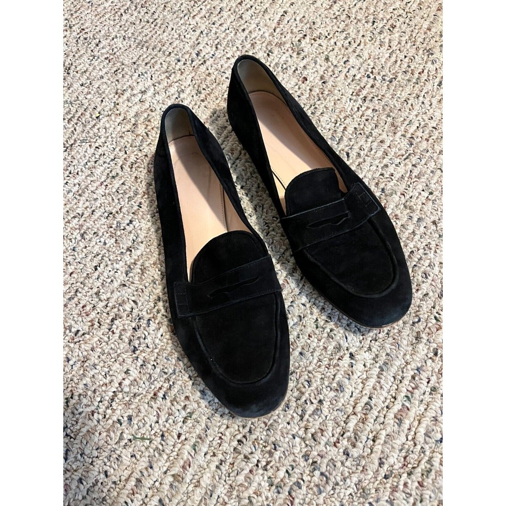 J. Crew Charlie Penny Loafers Suede Slip On Flats Womens Size 9.5 Black Shoes